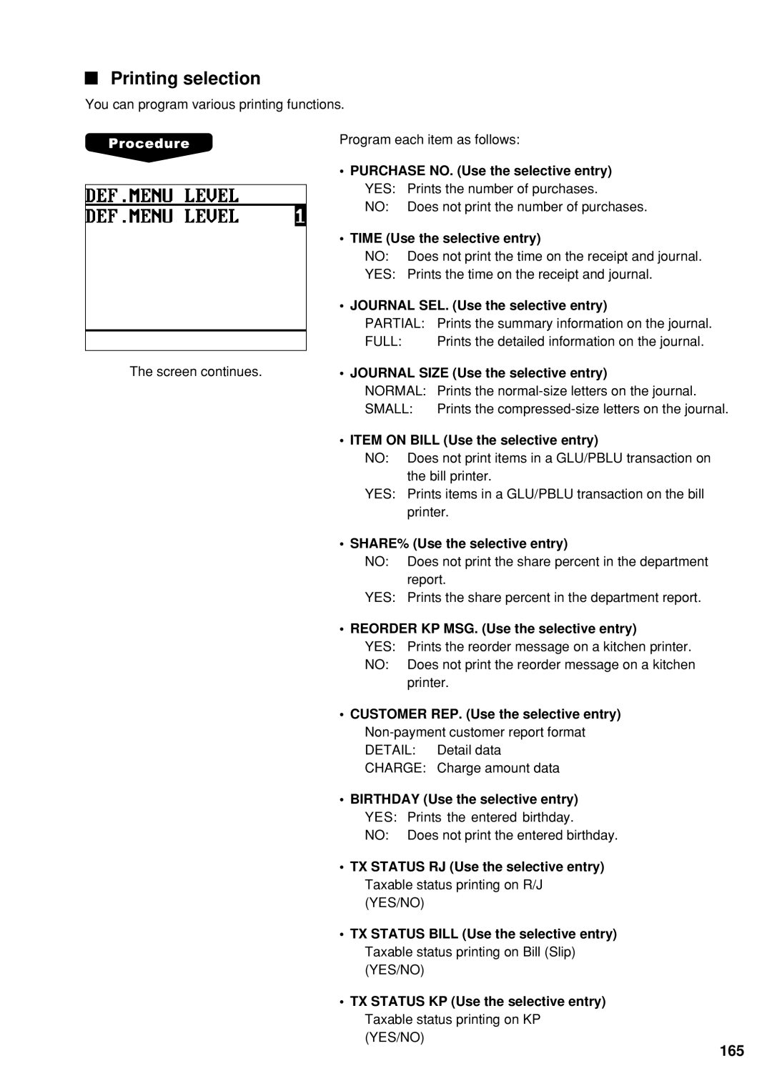 Sharp UP-600 instruction manual Printing selection 