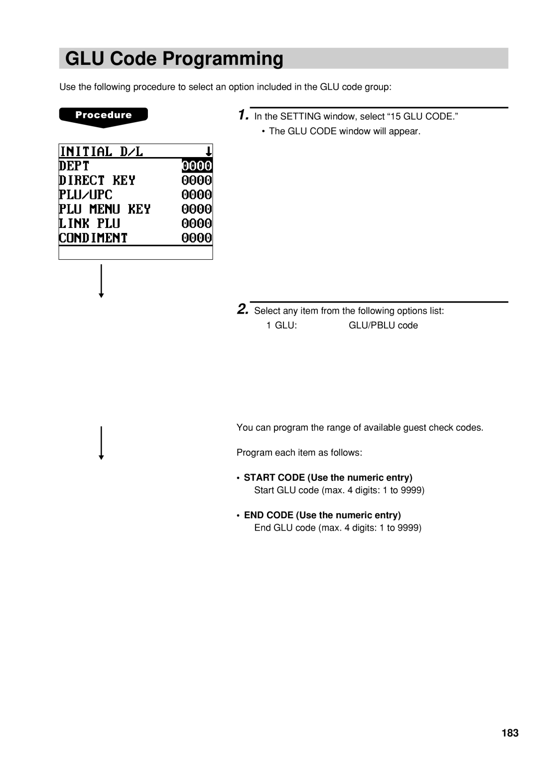 Sharp UP-600 instruction manual GLU Code Programming 