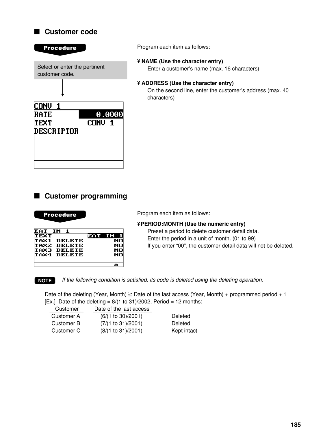 Sharp UP-600 instruction manual Customer code, Customer programming, Address Use the character entry 