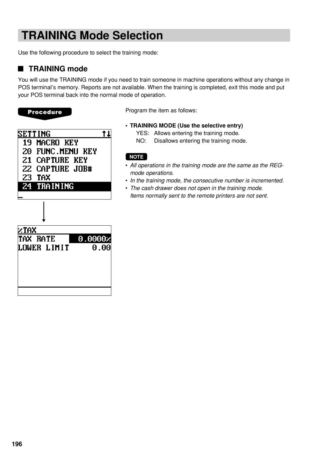 Sharp UP-600 instruction manual Training Mode Selection, Training mode 