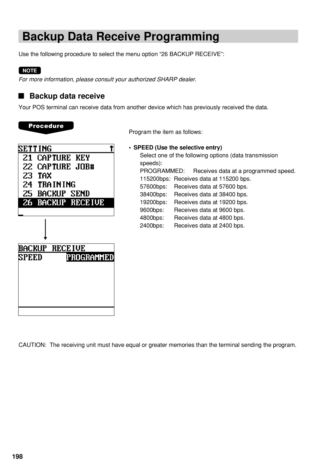 Sharp UP-600 instruction manual Backup Data Receive Programming, Backup data receive 