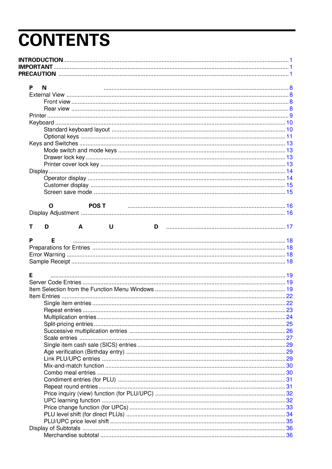 Sharp UP-600 instruction manual Contents 