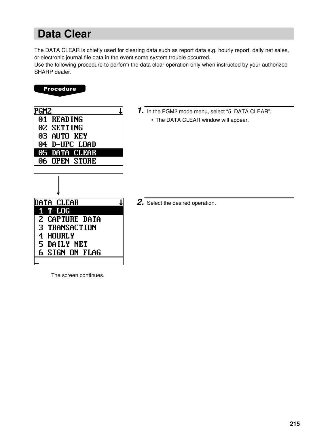 Sharp UP-600 instruction manual Data Clear 