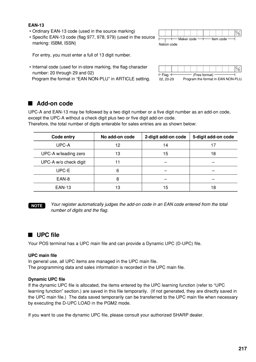 Sharp UP-600 instruction manual Add-on code, UPC file 