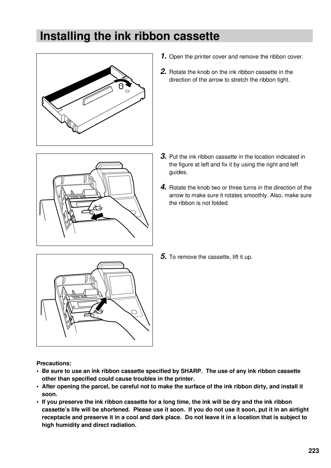 Sharp UP-600 instruction manual Installing the ink ribbon cassette 