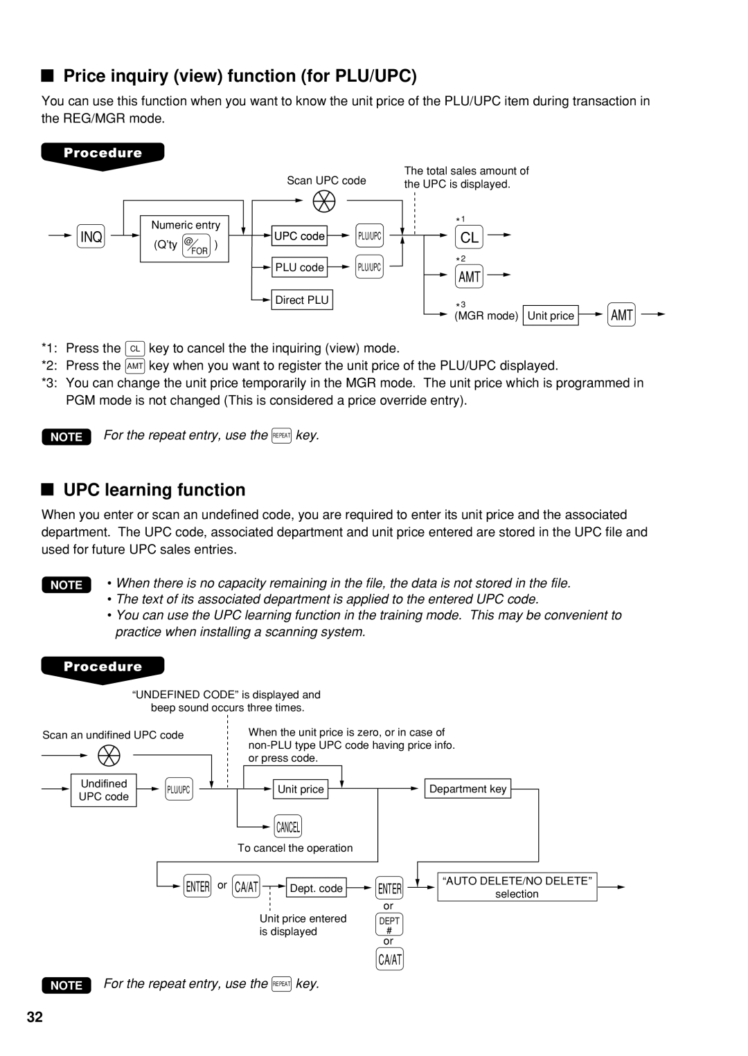 Sharp UP-600 instruction manual Price inquiry view function for PLU/UPC, UPC learning function 