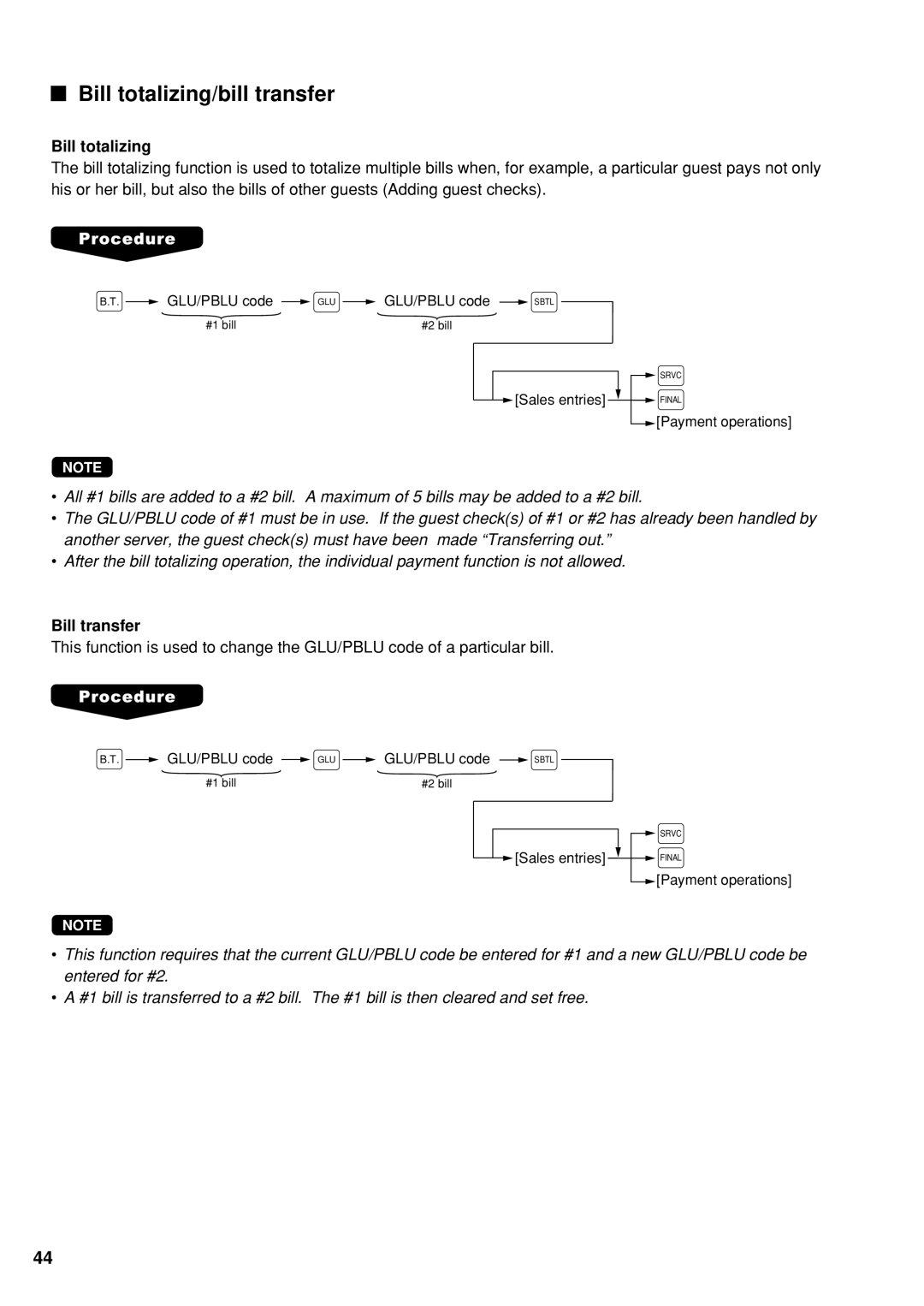 Sharp UP-600 instruction manual Bill totalizing/bill transfer, Bill transfer 