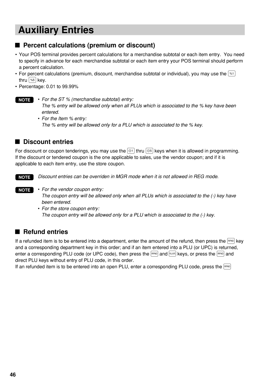 Sharp UP-600 instruction manual Auxiliary Entries 