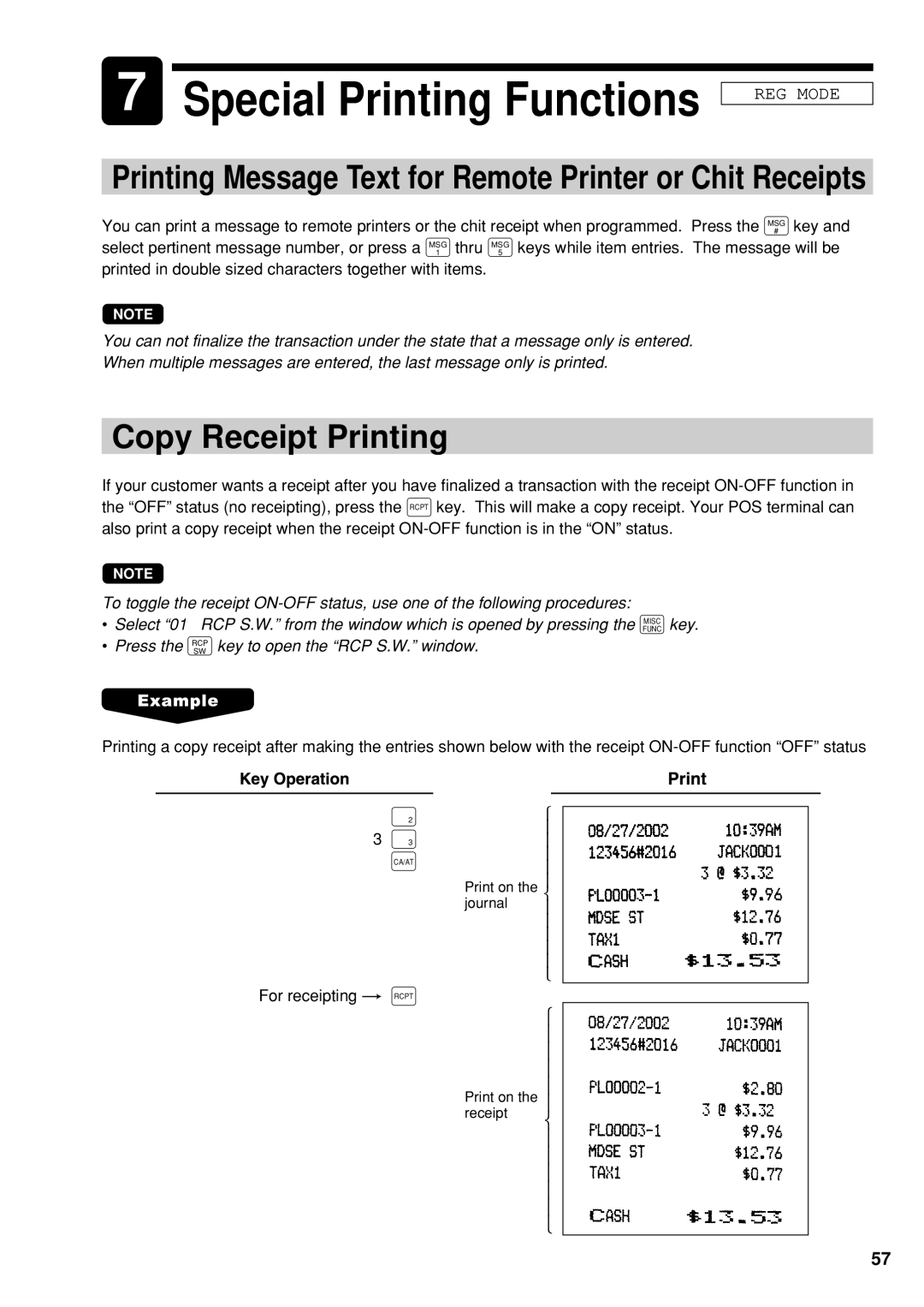 Sharp UP-600 instruction manual Special Printing Functions, Copy Receipt Printing 