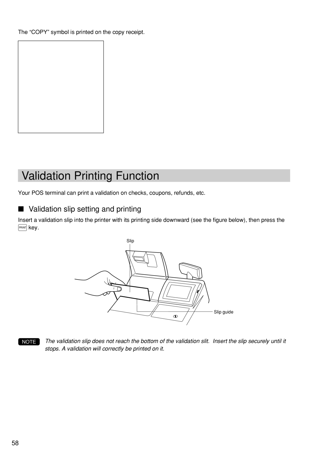 Sharp UP-600 instruction manual Validation Printing Function, Validation slip setting and printing 