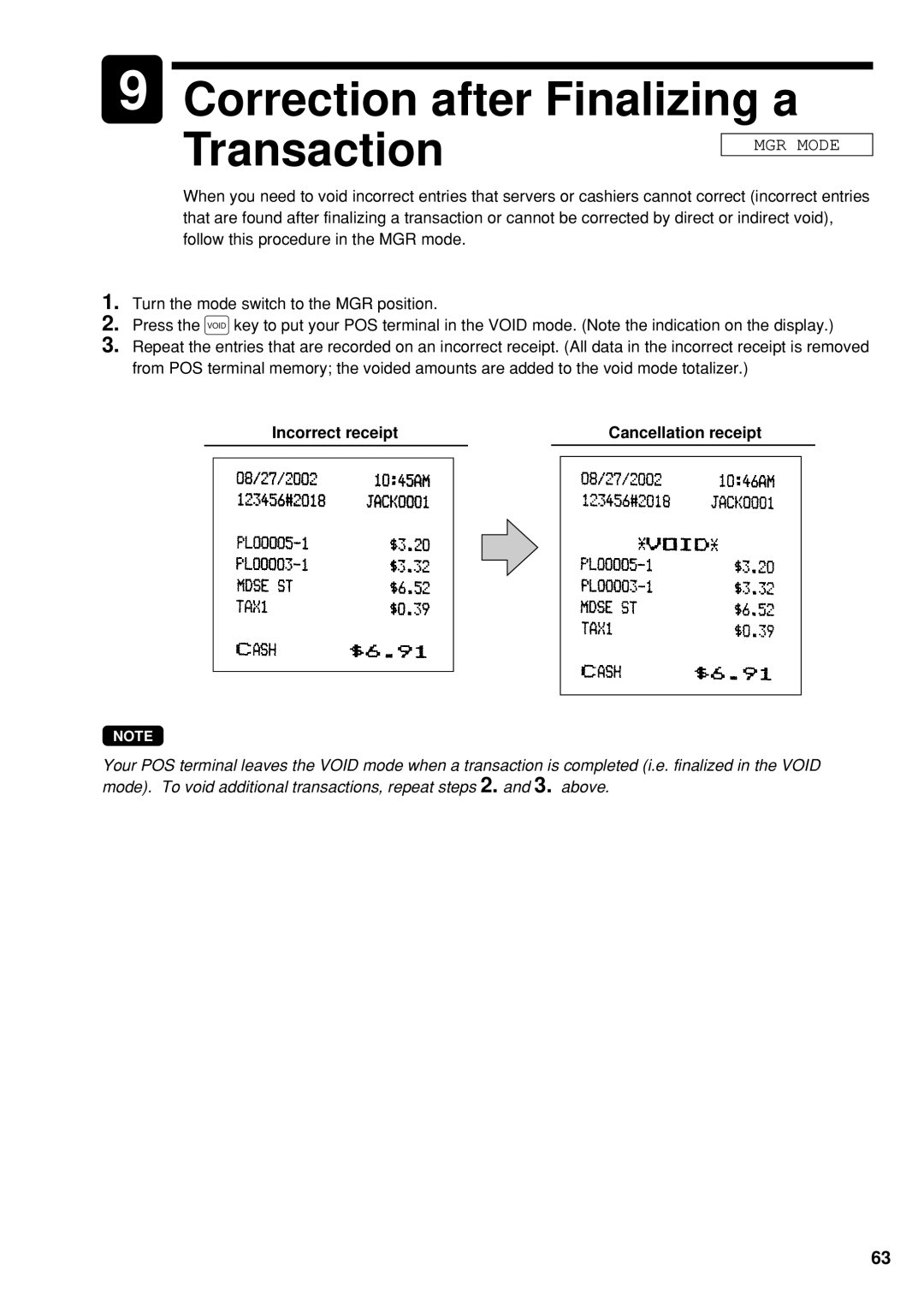 Sharp UP-600 instruction manual Correction after Finalizing a Transaction, Incorrect receipt Cancellation receipt 