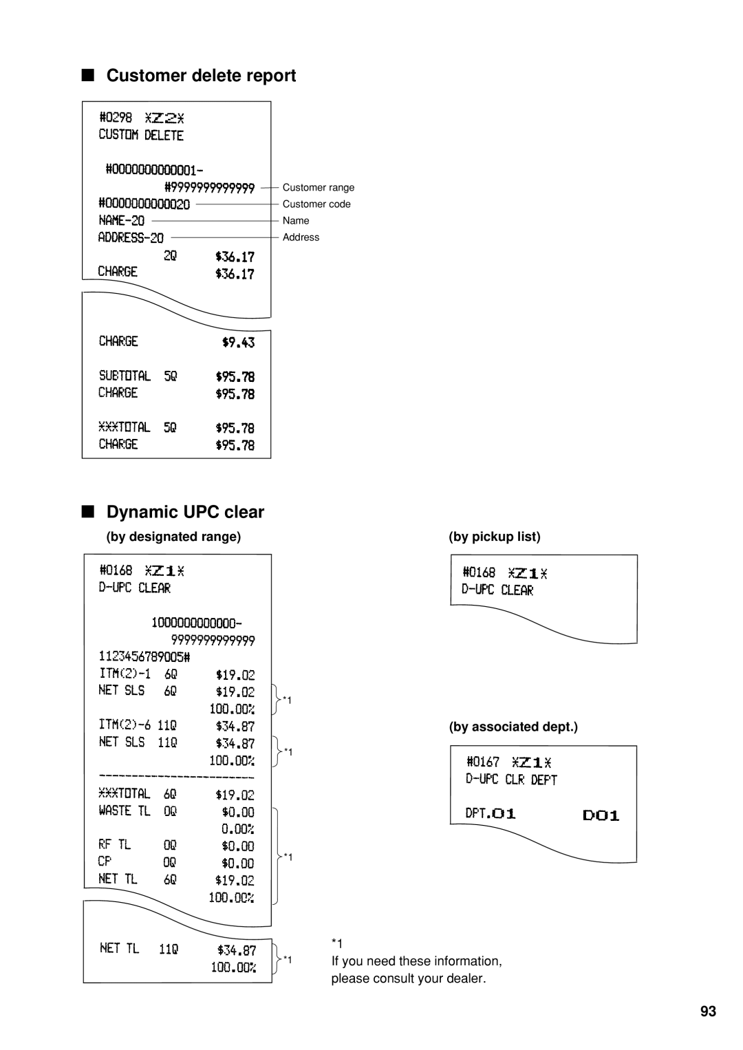 Sharp UP-600 Customer delete report, Dynamic UPC clear, By designated range By pickup list By associated dept 