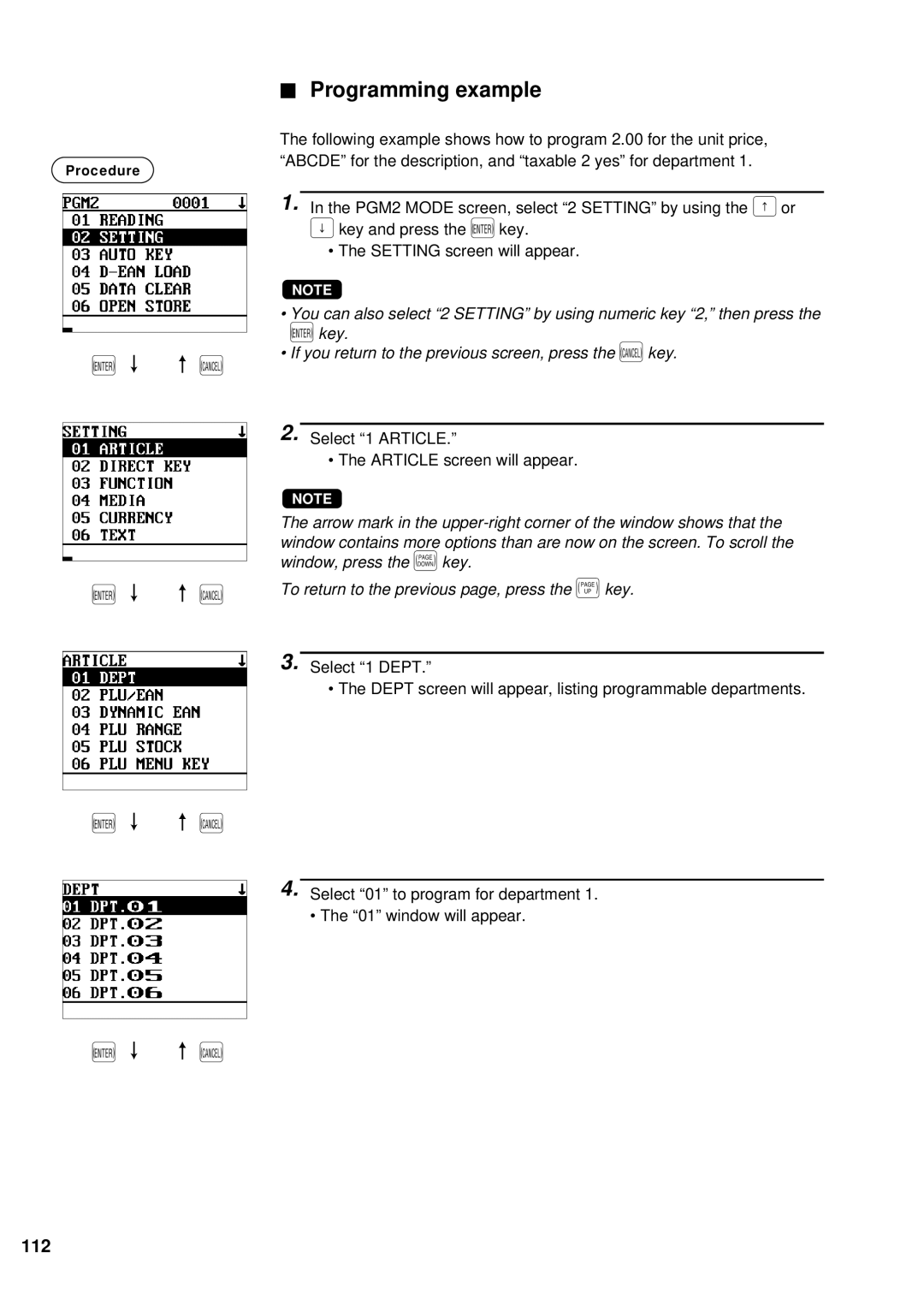 Sharp UP-600 instruction manual Programming example, 112 