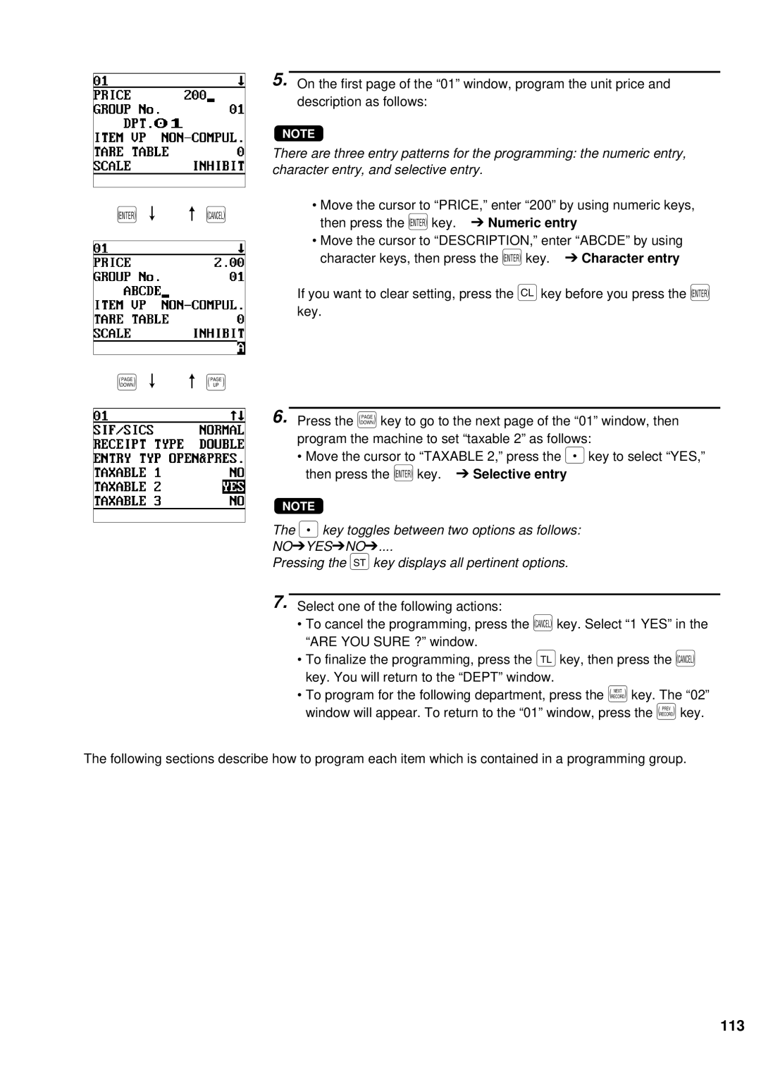 Sharp UP-600 instruction manual 113, Numeric entry 