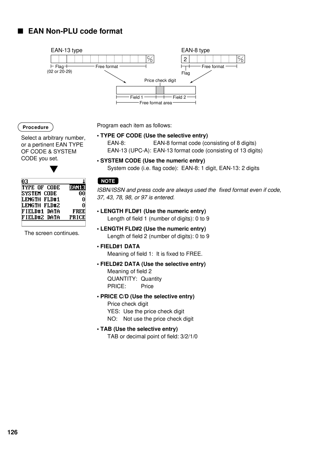 Sharp UP-600 instruction manual EAN Non-PLU code format, 126 