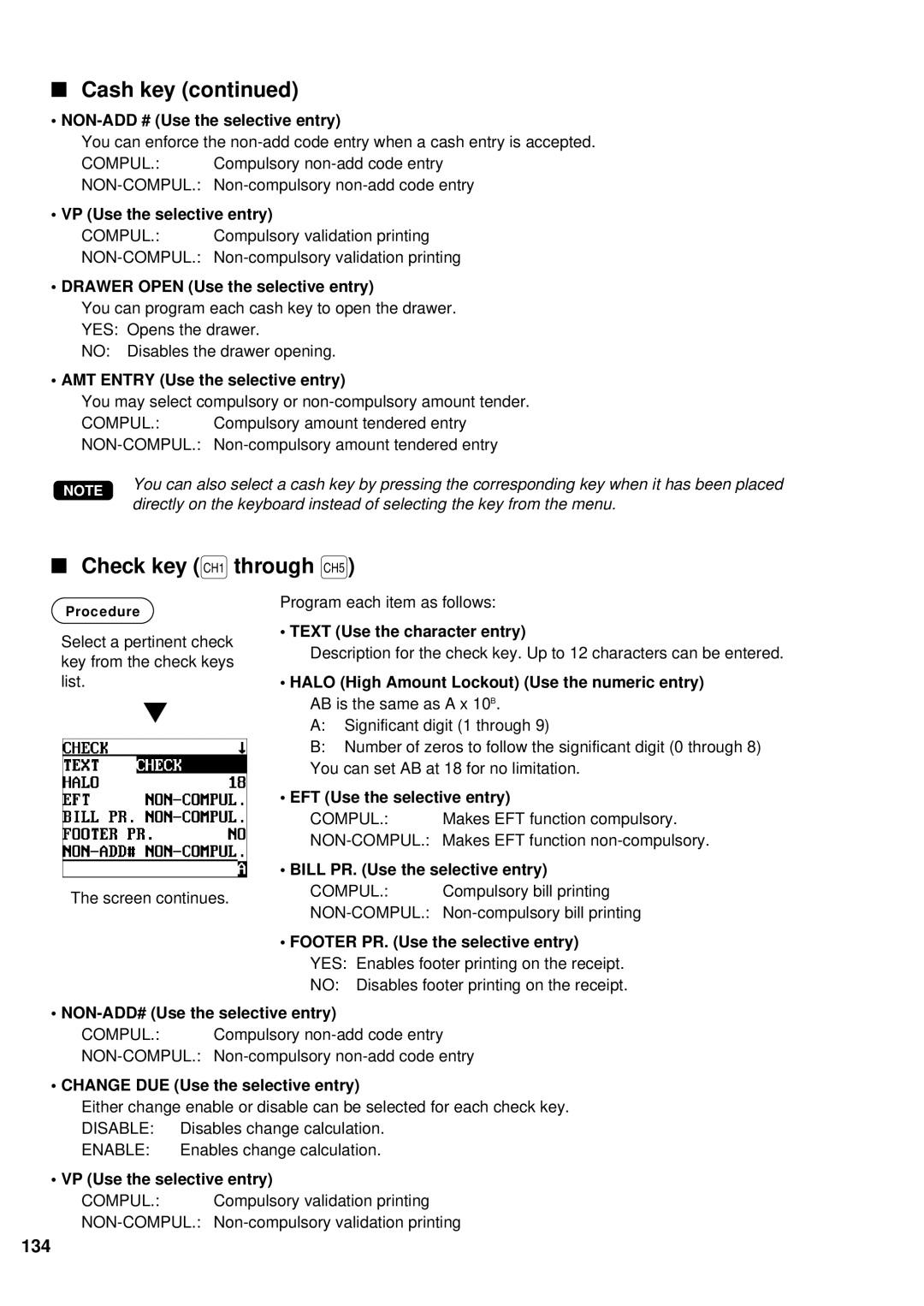 Sharp UP-600 instruction manual Check key h through Ò, 134 