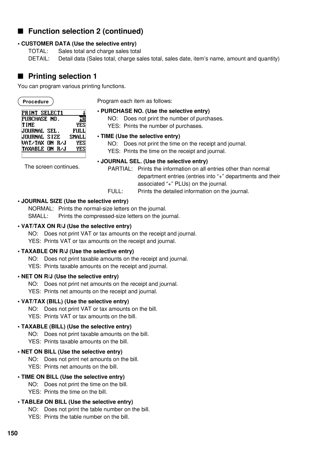 Sharp UP-600 instruction manual Printing selection, 150 