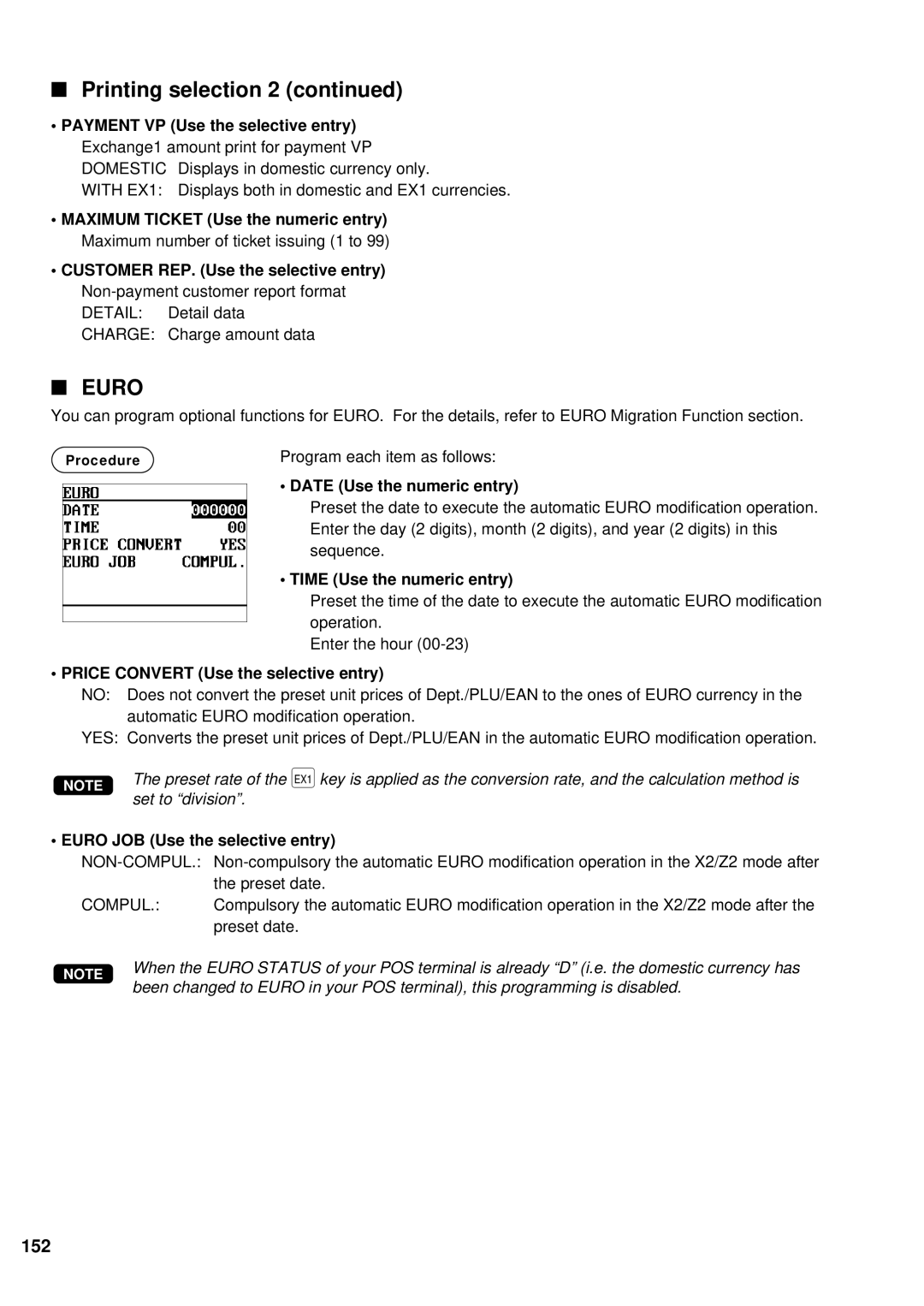 Sharp UP-600 instruction manual 152, Maximum Ticket Use the numeric entry, Price Convert Use the selective entry 