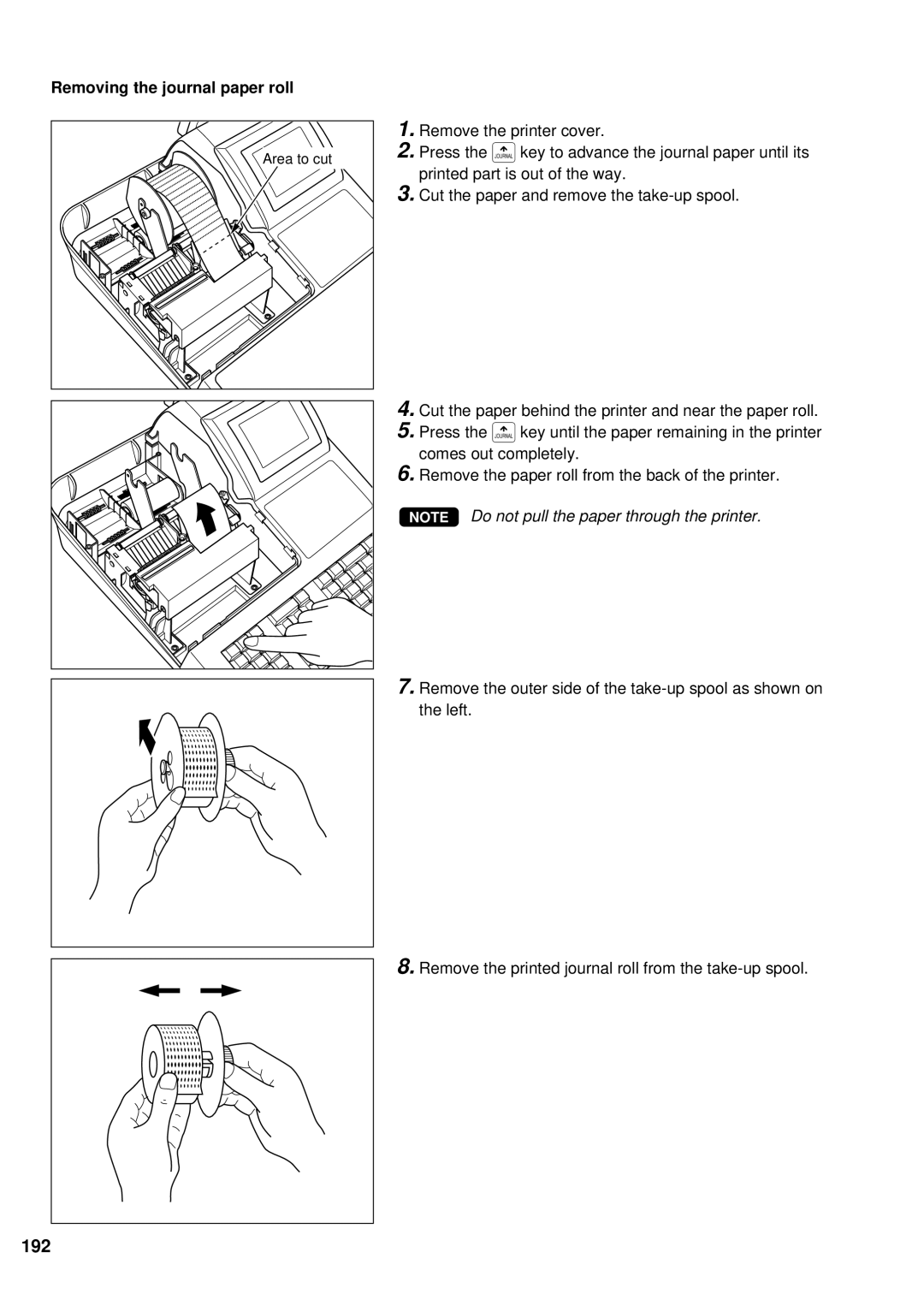 Sharp UP-600 instruction manual 192, Removing the journal paper roll 