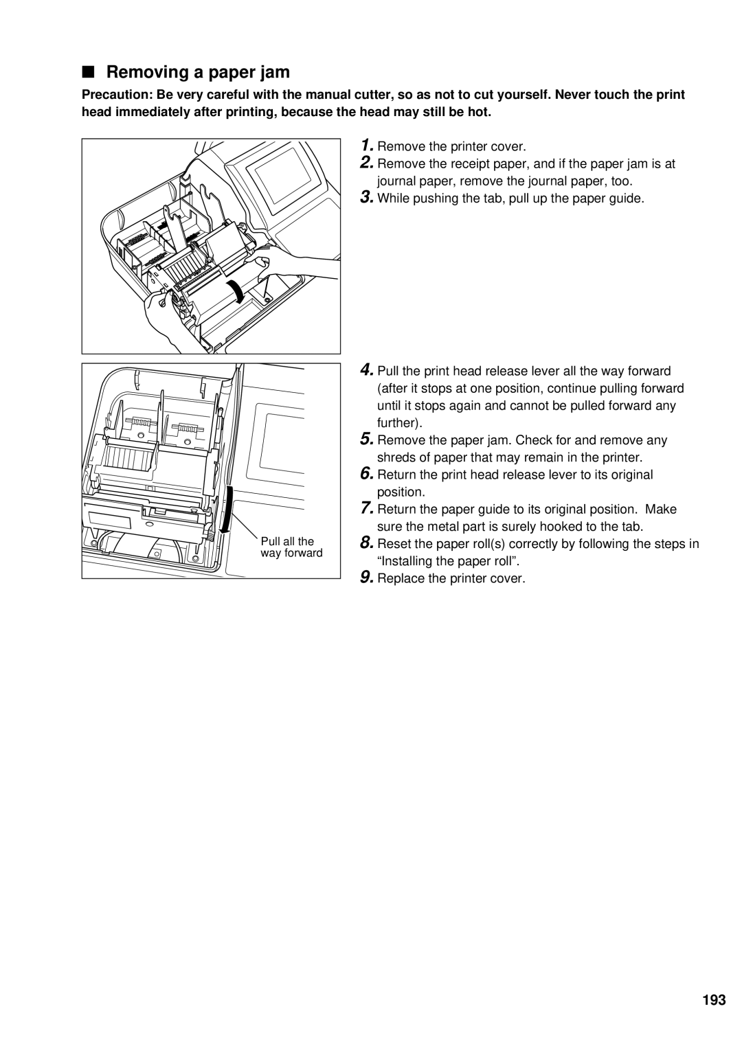 Sharp UP-600 instruction manual Removing a paper jam, 193 