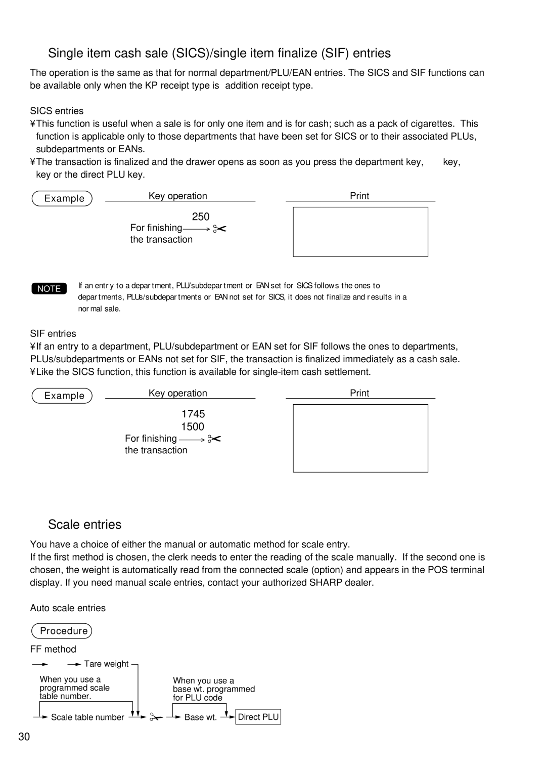 Sharp UP-600 instruction manual Single item cash sale SICS/single item finalize SIF entries, Scale entries, Sics entries 