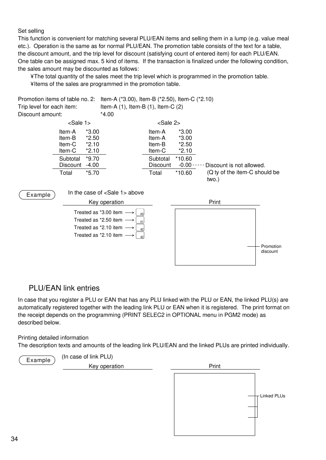 Sharp UP-600 instruction manual PLU/EAN link entries, Set selling 