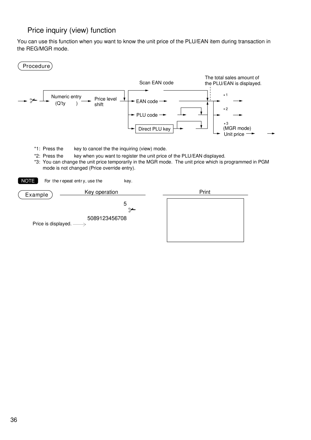 Sharp UP-600 instruction manual Price inquiry view function, Example Key operation Print 