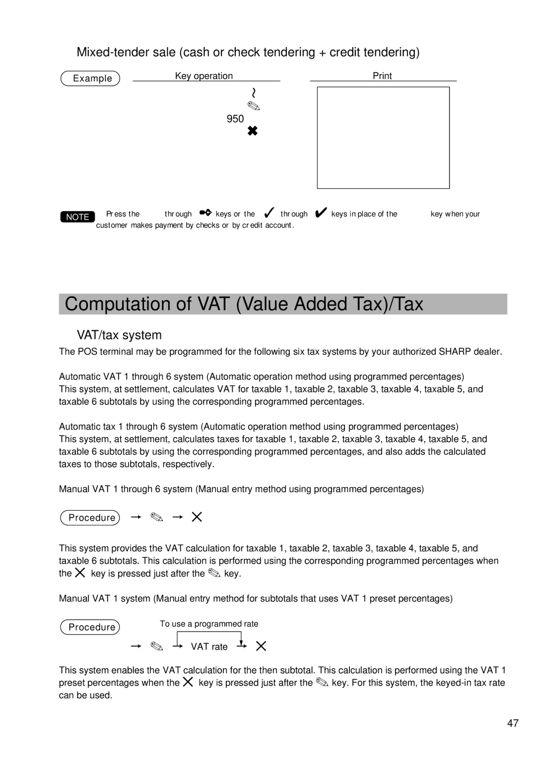 Sharp UP-600 instruction manual Computation of VAT Value Added Tax/Tax, 950 c, VAT/tax system 