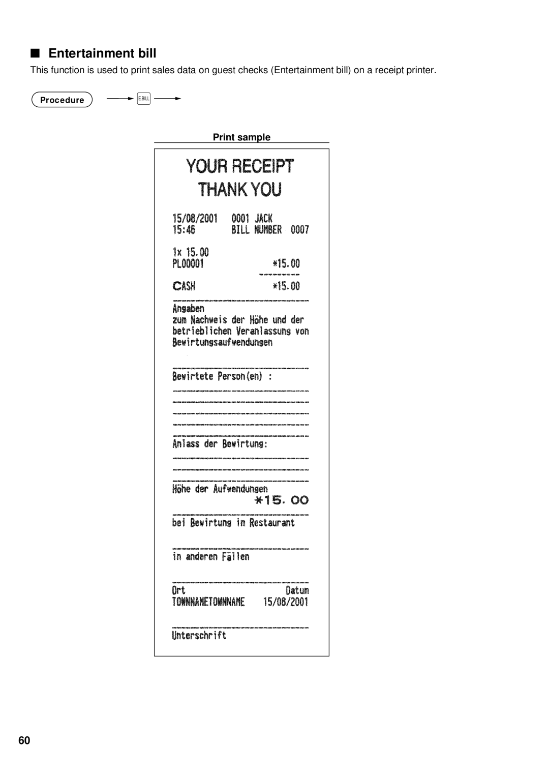 Sharp UP-600 instruction manual Entertainment bill, Print sample 