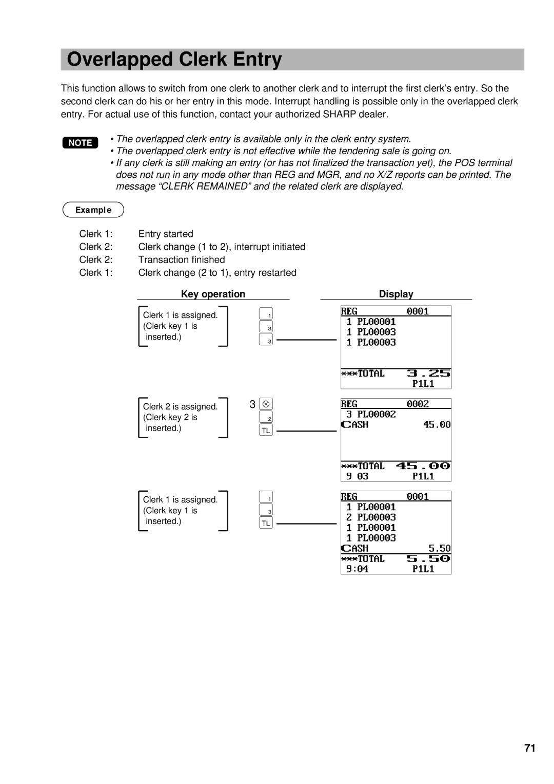 Sharp UP-600 instruction manual Overlapped Clerk Entry, 2 c 