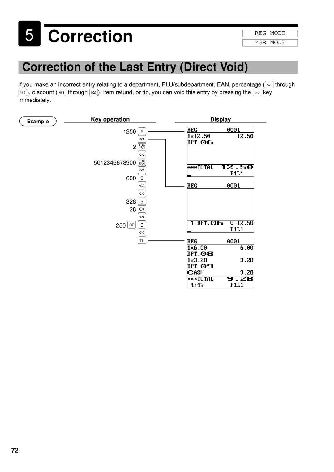 Sharp UP-600 instruction manual Correction of the Last Entry Direct Void, 600 328 