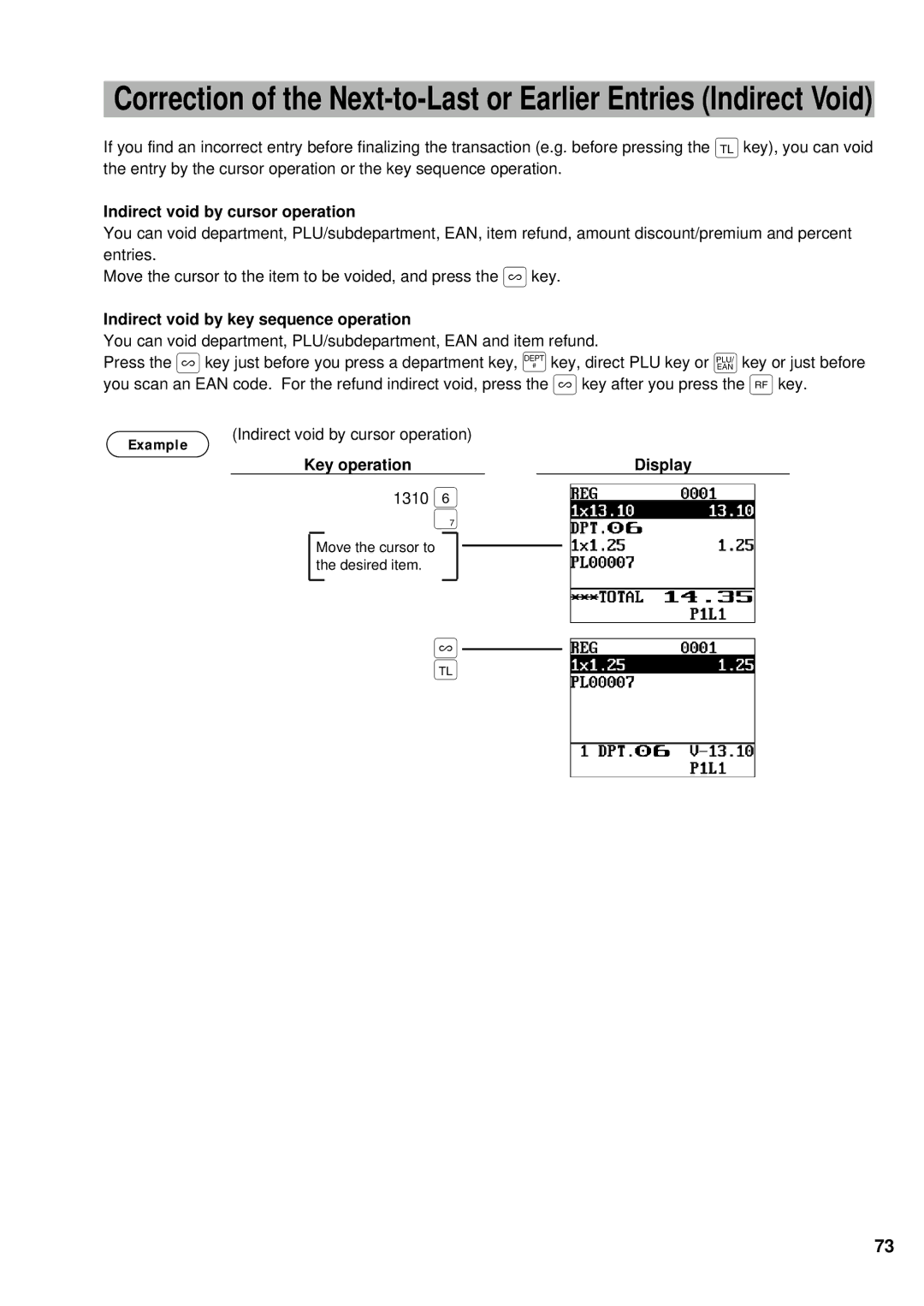 Sharp UP-600 instruction manual Indirect void by cursor operation, Indirect void by key sequence operation 