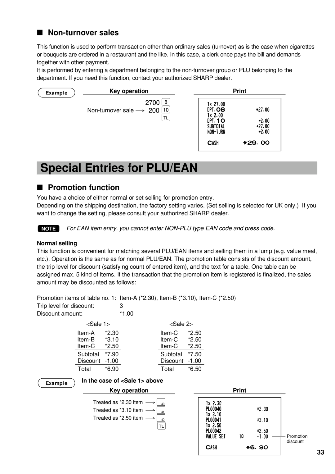 Sharp UP-700 instruction manual Special Entries for PLU/EAN, Non-turnover sales, Promotion function, 2700, 200 