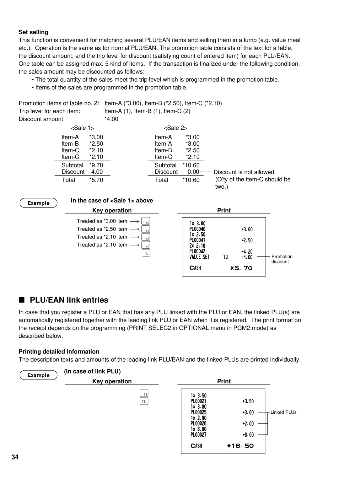 Sharp UP-700 instruction manual PLU/EAN link entries, Set selling 