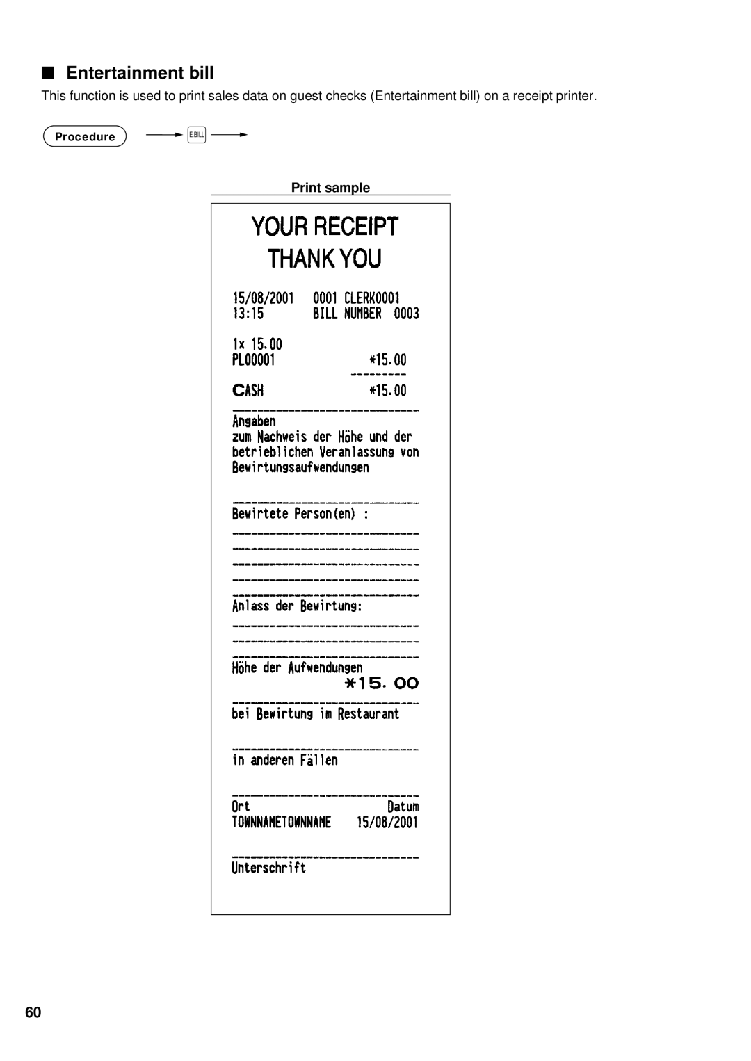 Sharp UP-700 instruction manual Entertainment bill, Print sample 