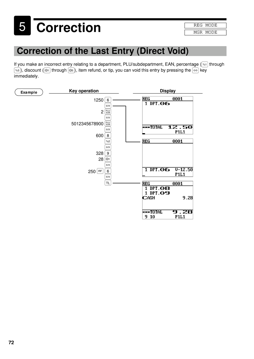 Sharp UP-700 instruction manual Correction of the Last Entry Direct Void, 600 328 