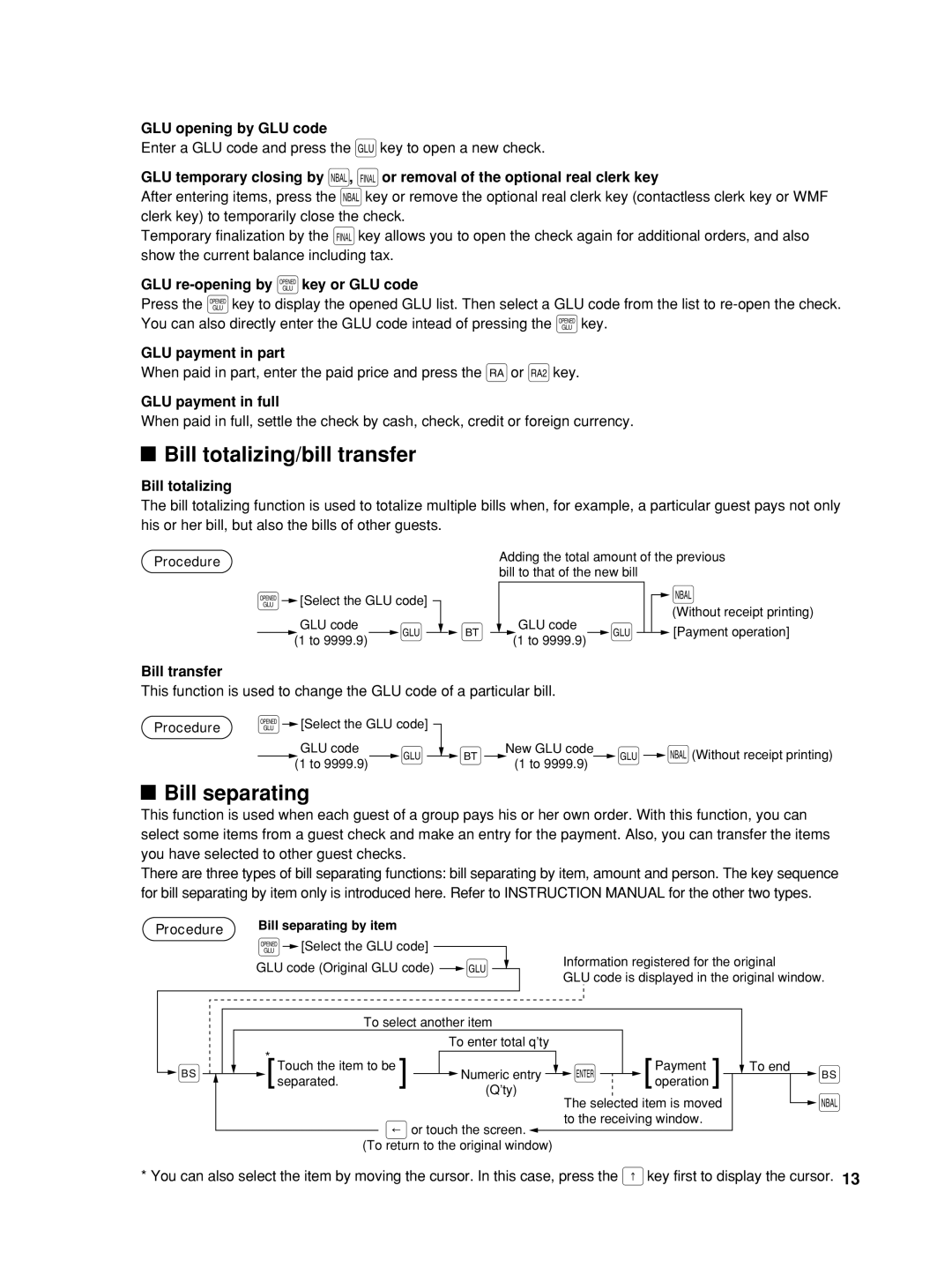 Sharp UP-810F, UP-800F user manual Bill totalizing/bill transfer, Bill separating 