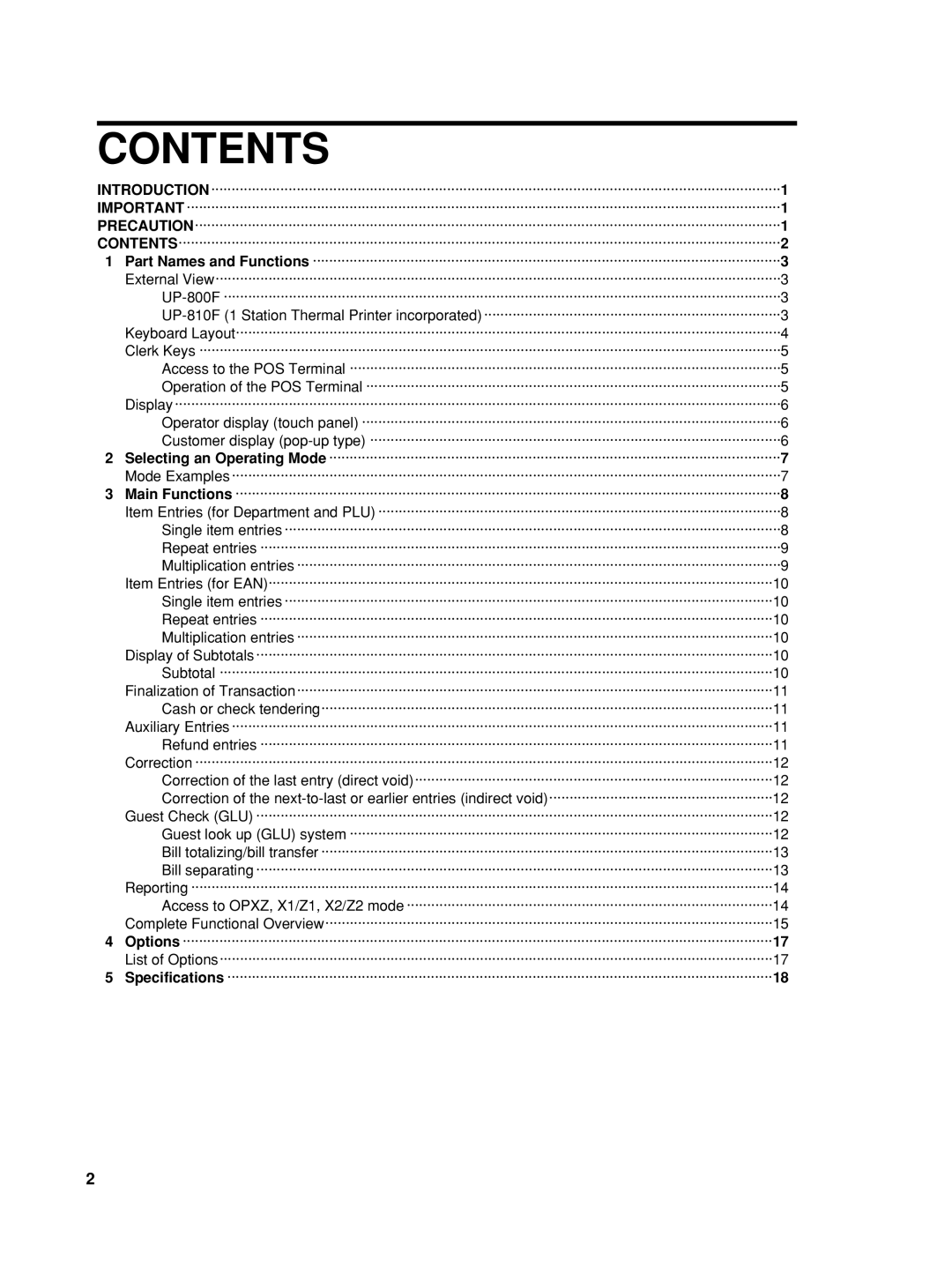 Sharp UP-800F, UP-810F user manual Contents 