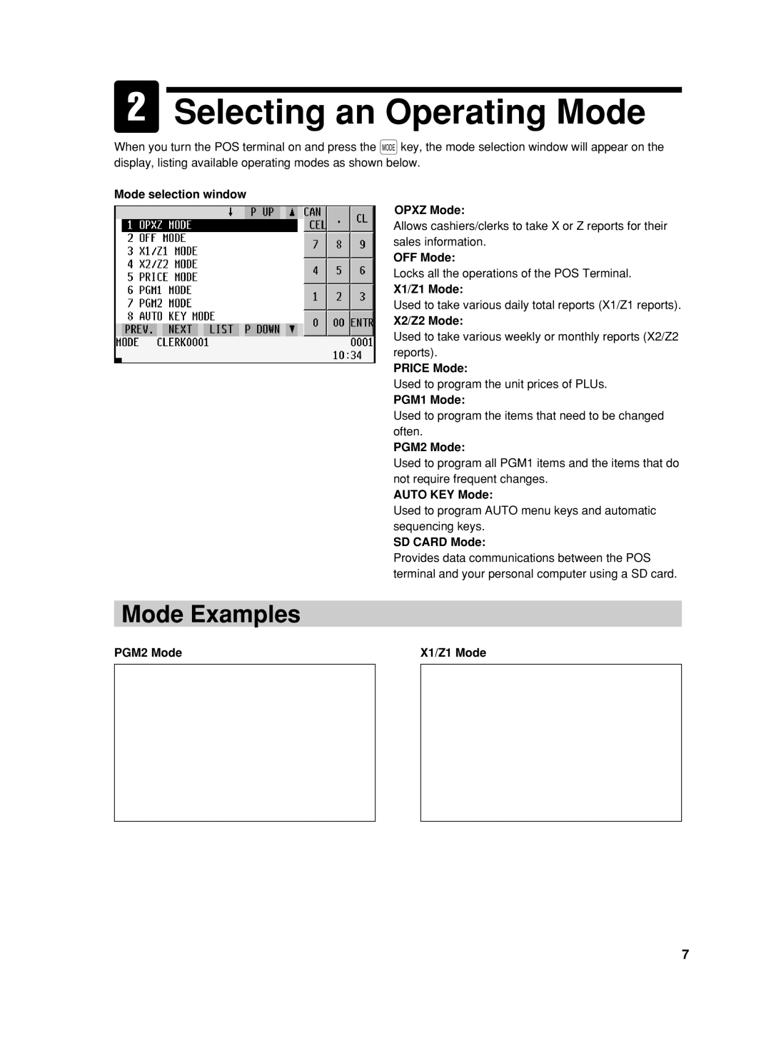 Sharp UP-810F, UP-800F user manual Selecting an Operating Mode, Mode Examples 