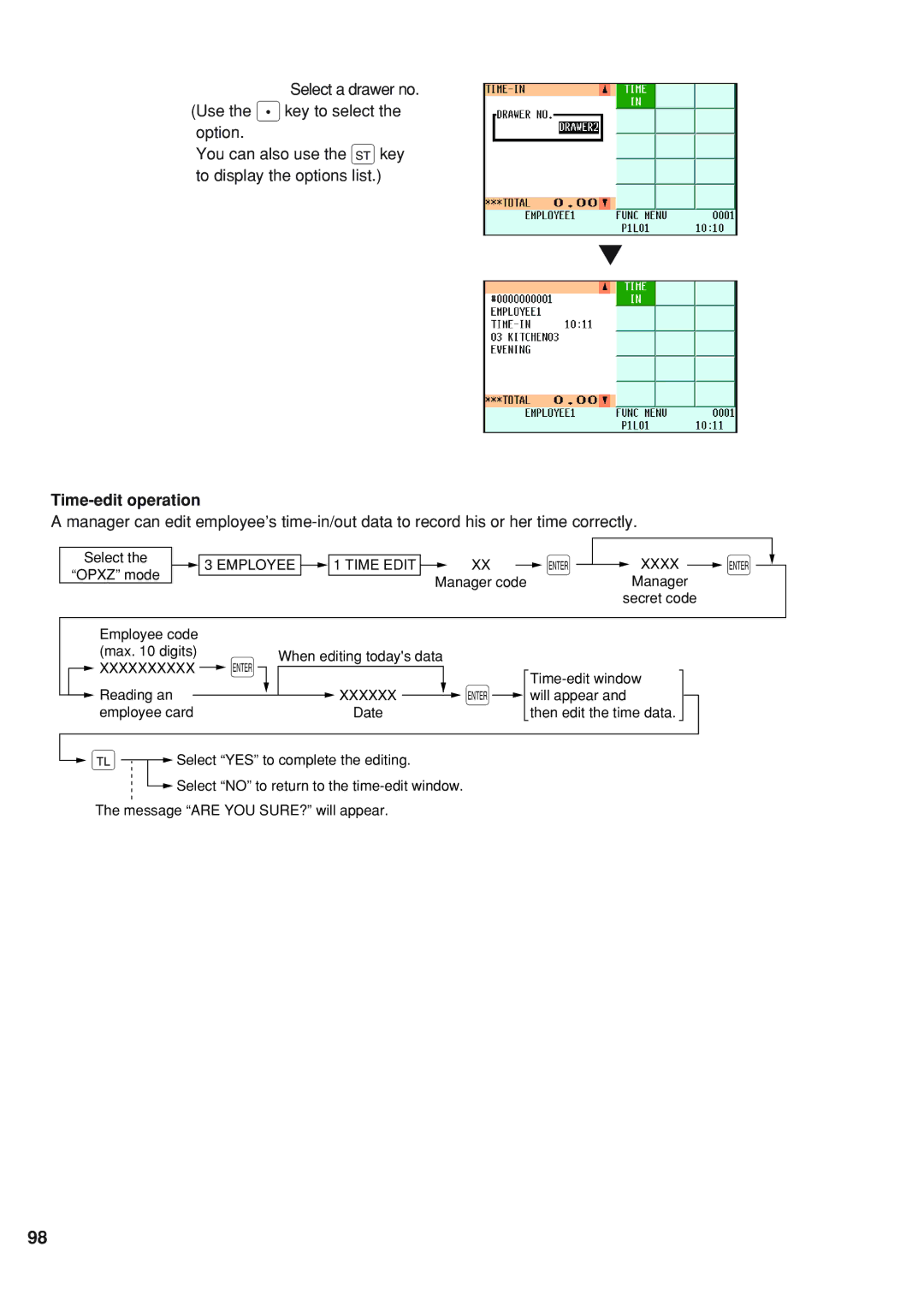 Sharp UP-820F instruction manual Time-edit operation 