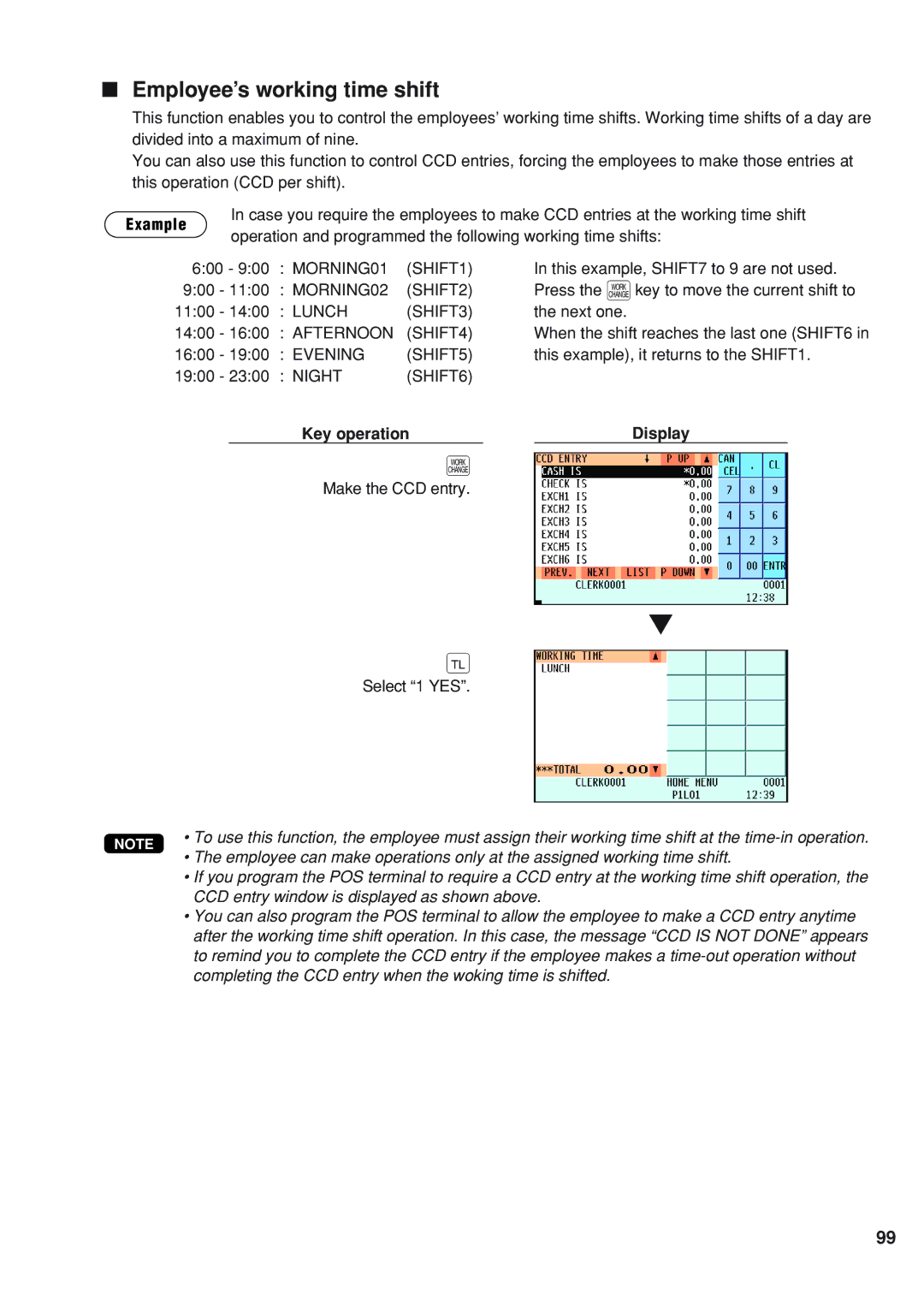 Sharp UP-820F instruction manual Employee’s working time shift 