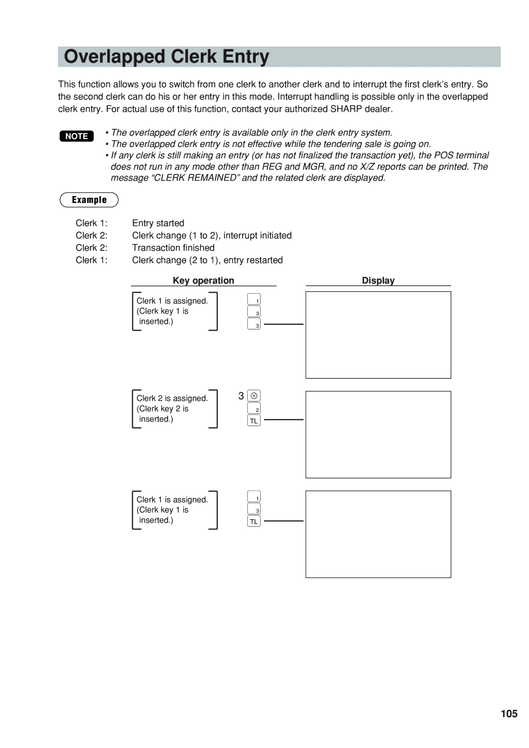 Sharp UP-820F instruction manual Overlapped Clerk Entry, 2 c, 105 