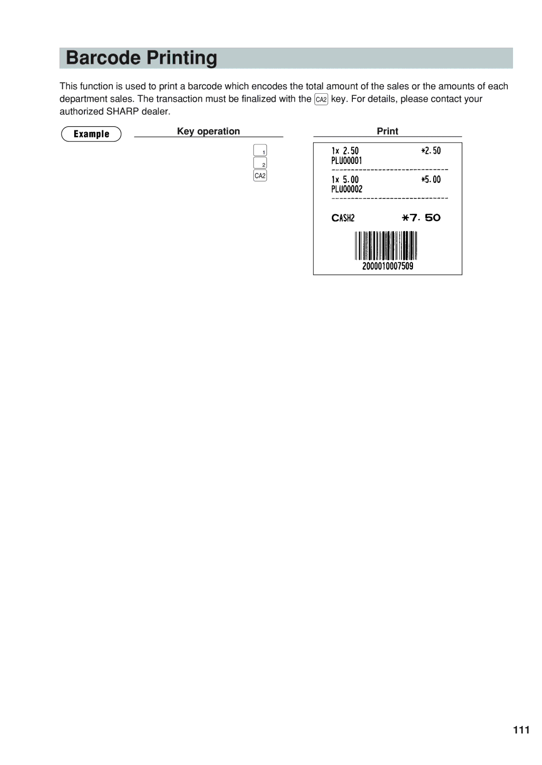 Sharp UP-820F instruction manual Barcode Printing, 111 