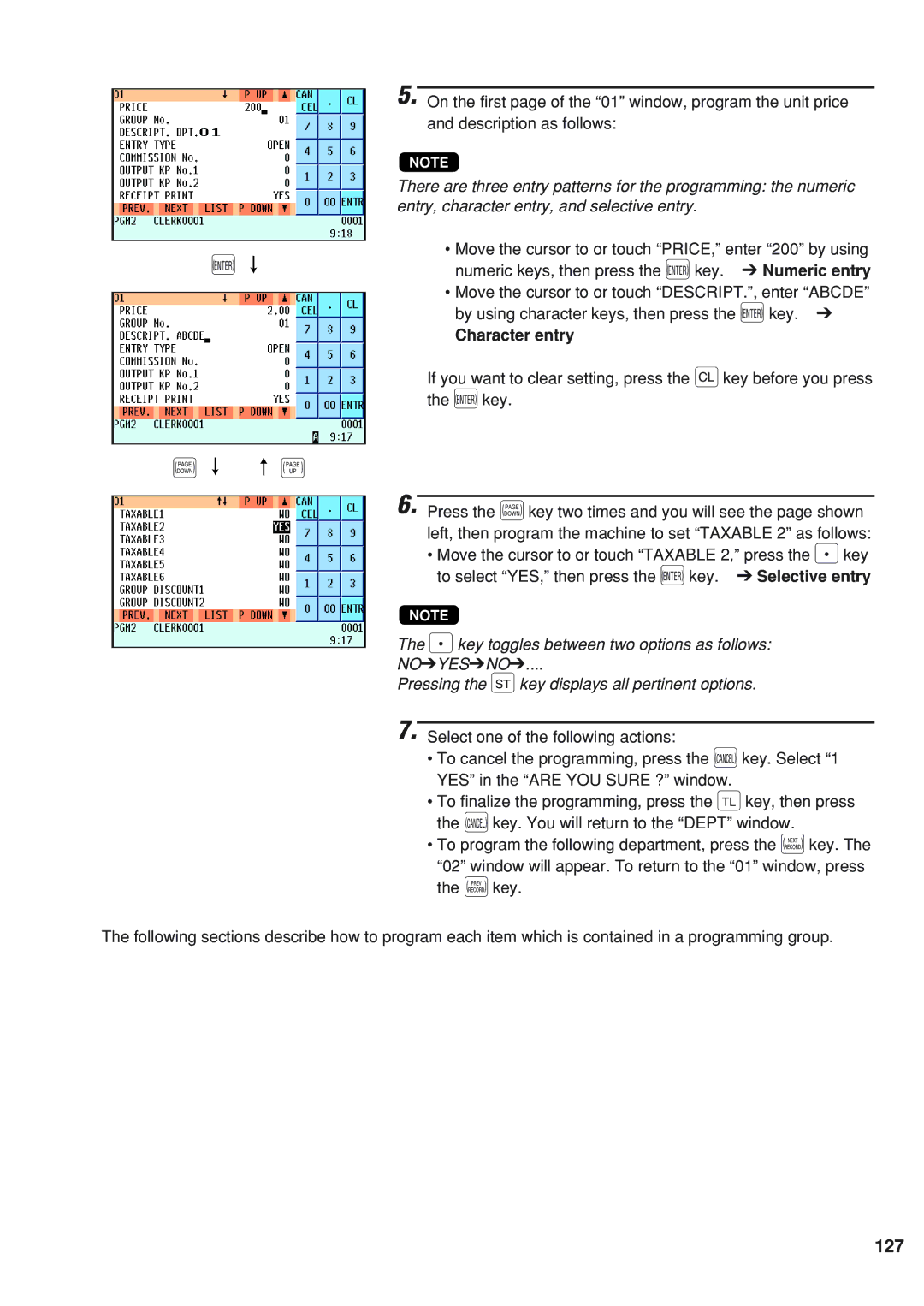 Sharp UP-820F instruction manual 127, Character entry 