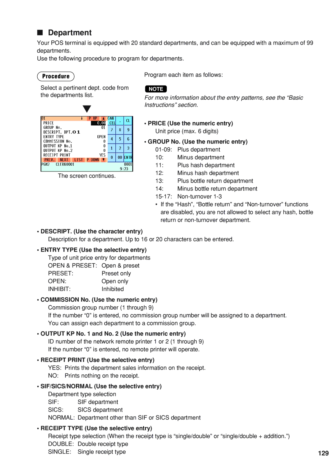 Sharp UP-820F instruction manual Department, 129 