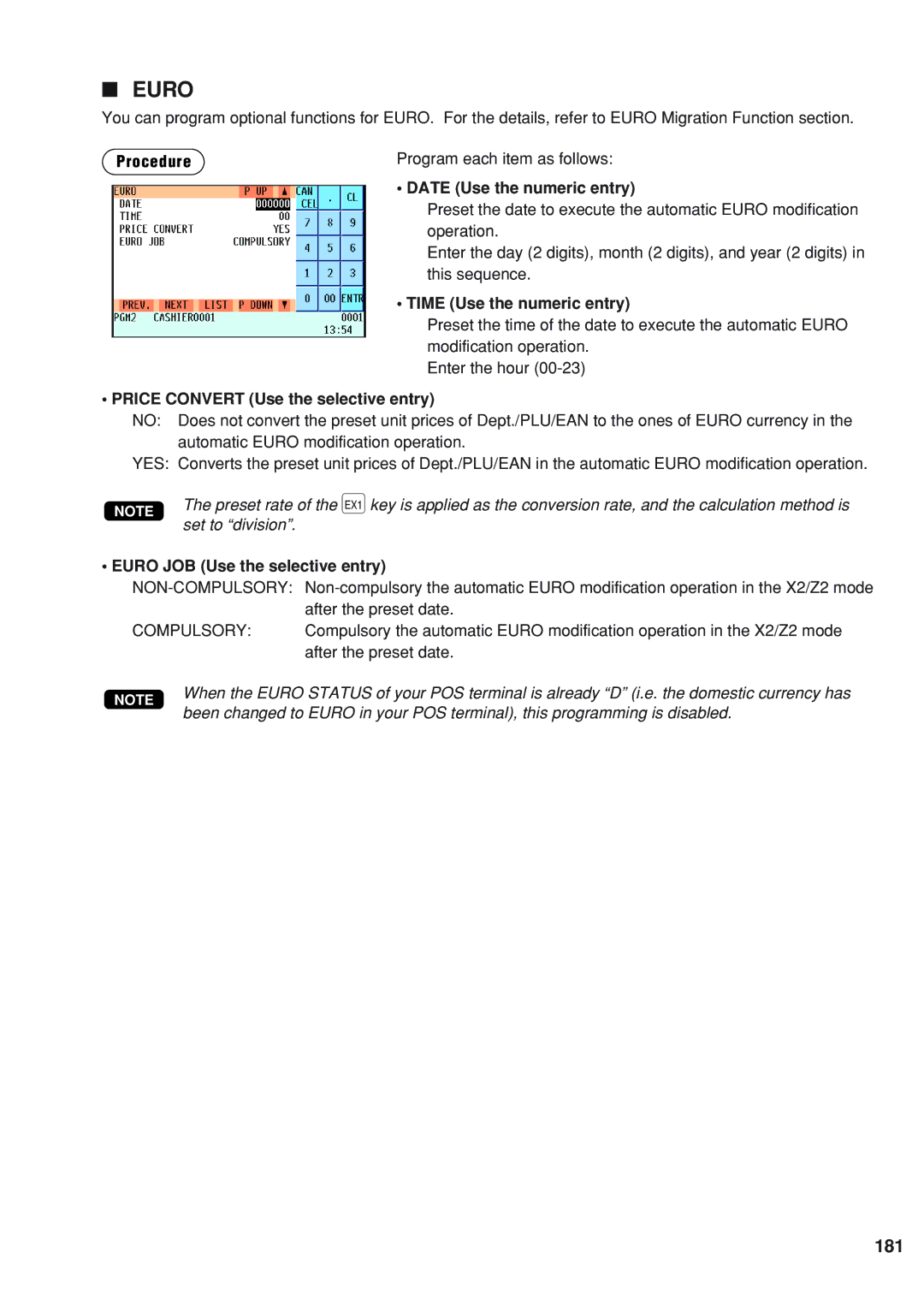 Sharp UP-820F instruction manual 181, Price Convert Use the selective entry, Euro JOB Use the selective entry 
