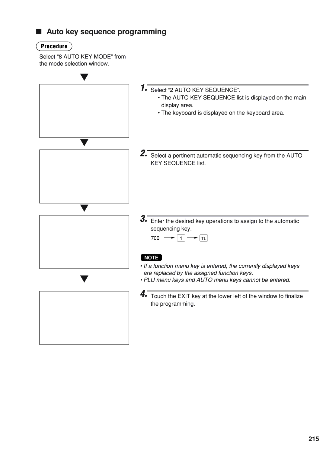 Sharp UP-820F instruction manual 700 1 c, Auto key sequence programming, 215 