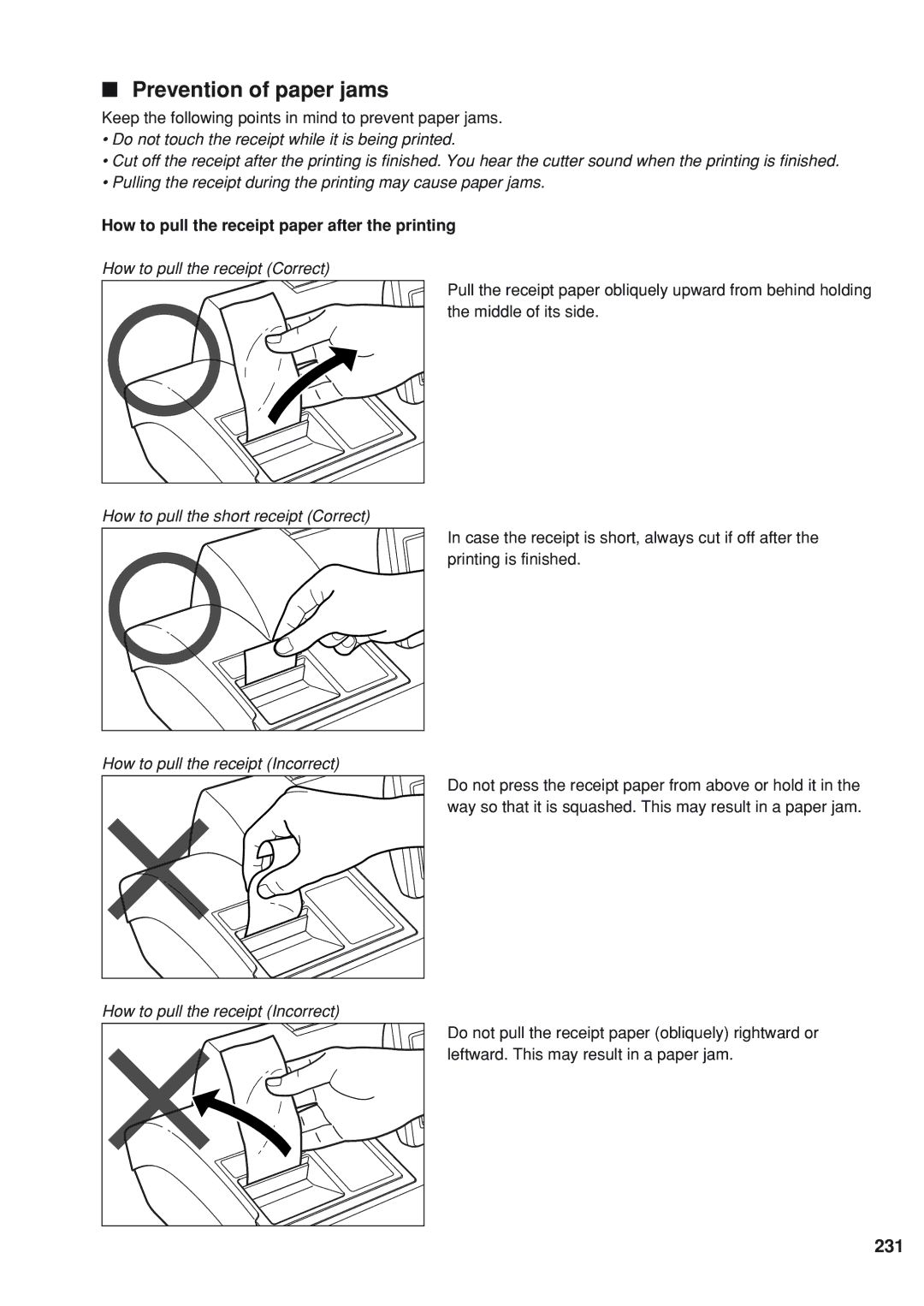 Sharp UP-820F instruction manual Prevention of paper jams, 231, Keep the following points in mind to prevent paper jams 