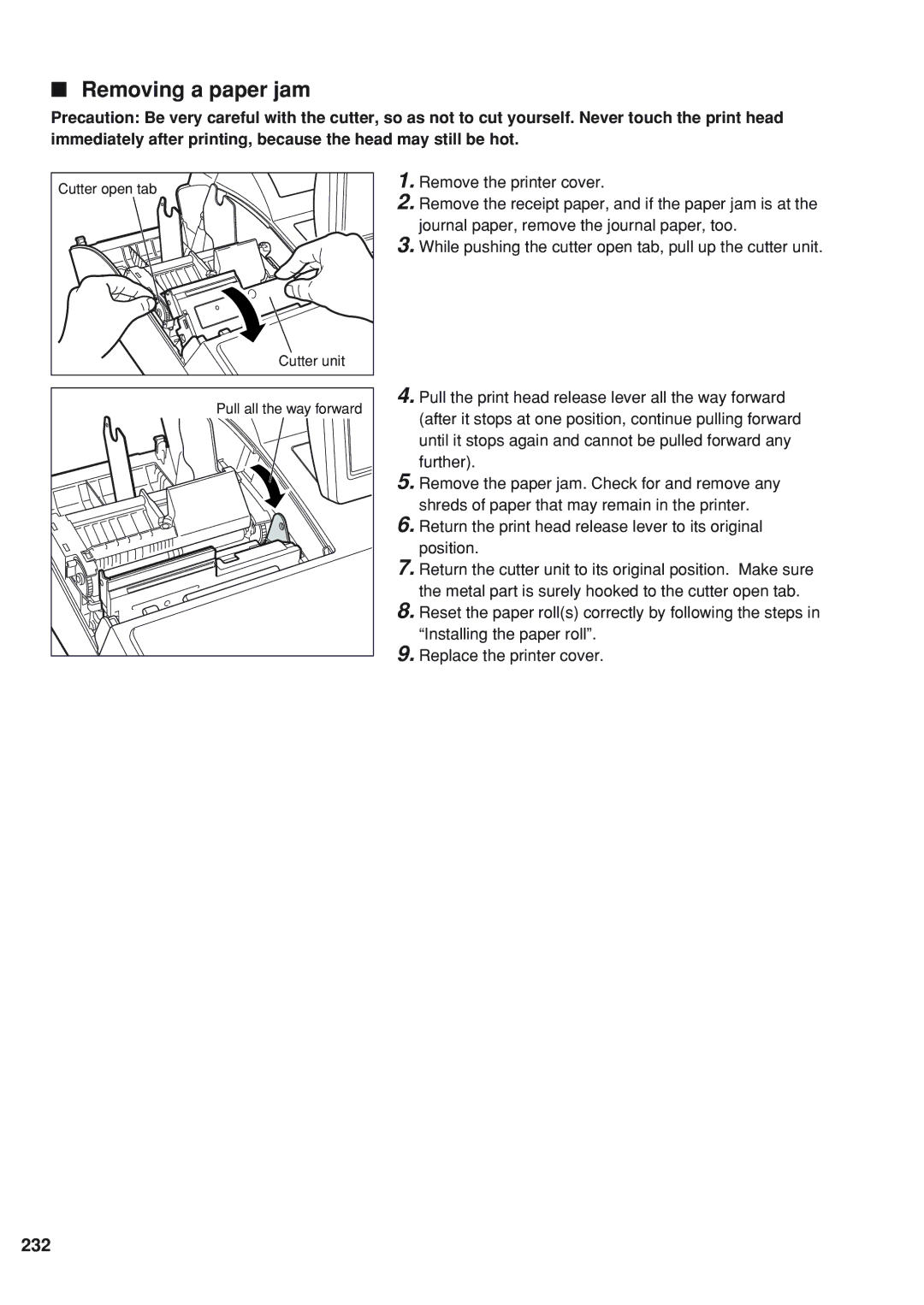 Sharp UP-820F instruction manual Removing a paper jam, 232 