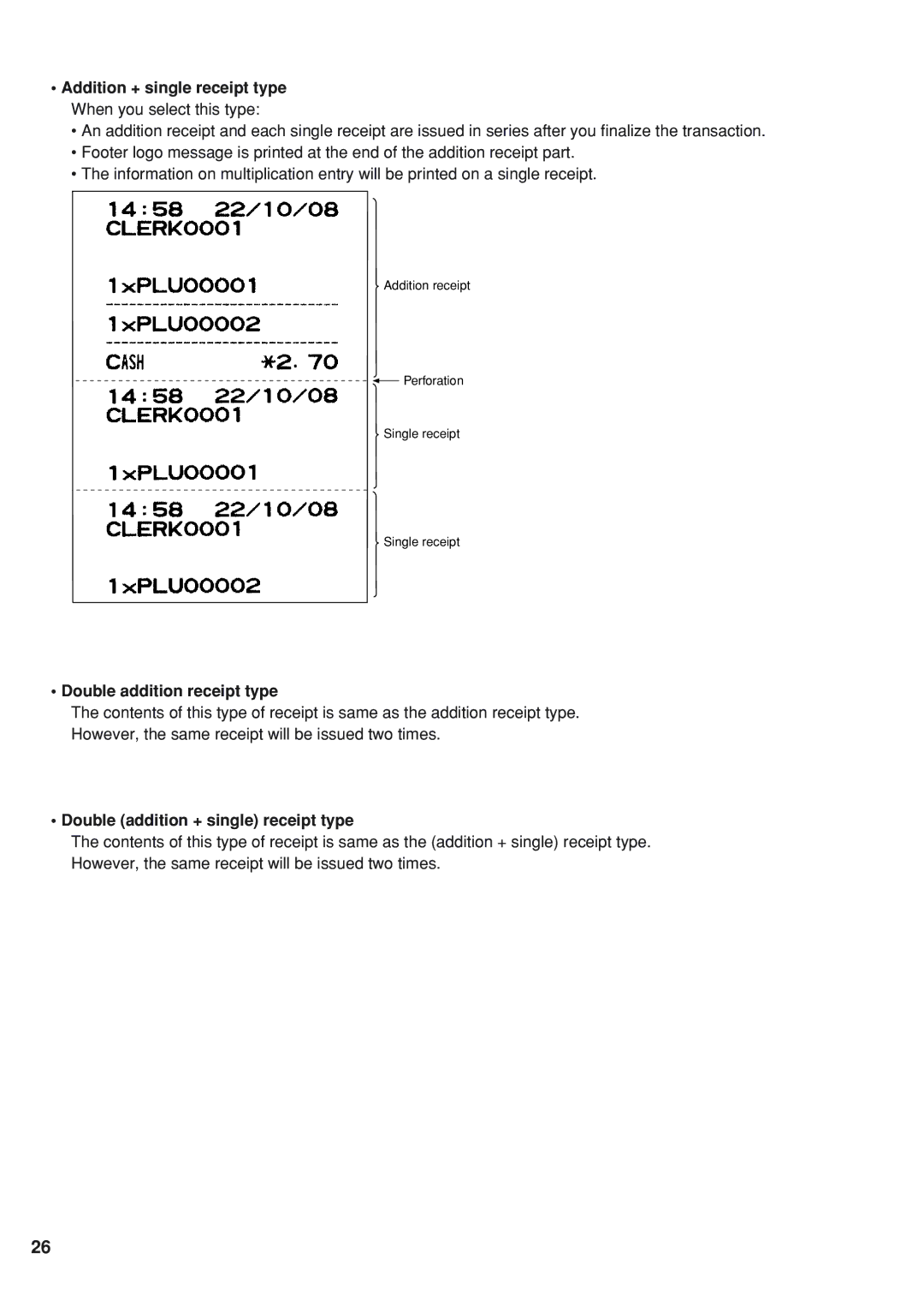 Sharp UP-820F instruction manual Addition + single receipt type When you select this type, Double addition receipt type 